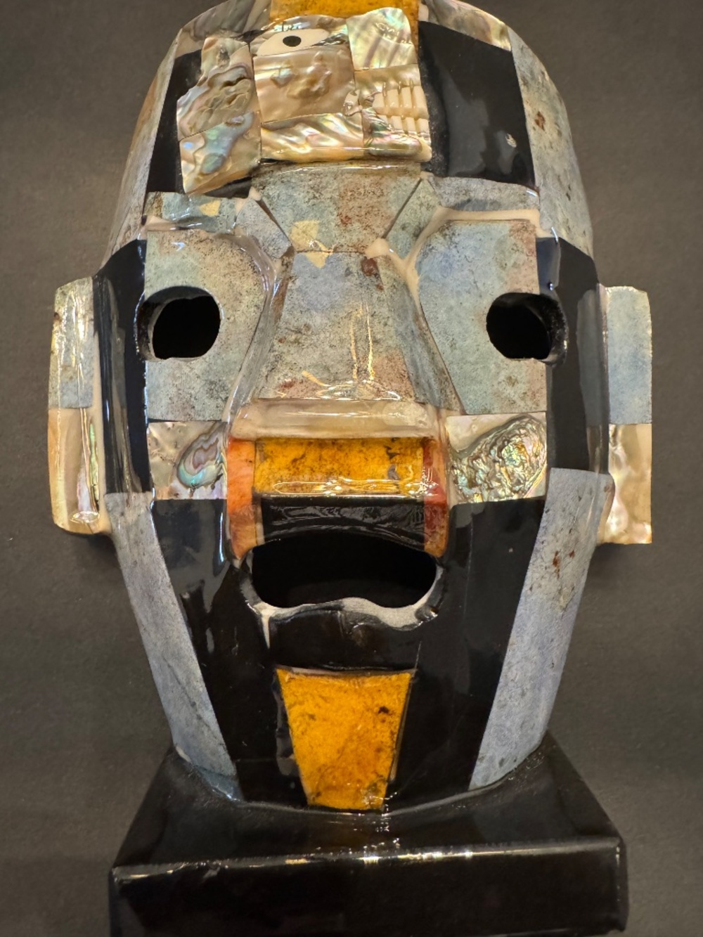Vintage Mexican Mayan/Aztec Style Stone Mosaic Mask – Abalone Shell Inlay